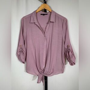 Harve Benard Blouse Tie Front Shirt Roll Tab Sleeves Women’s Large